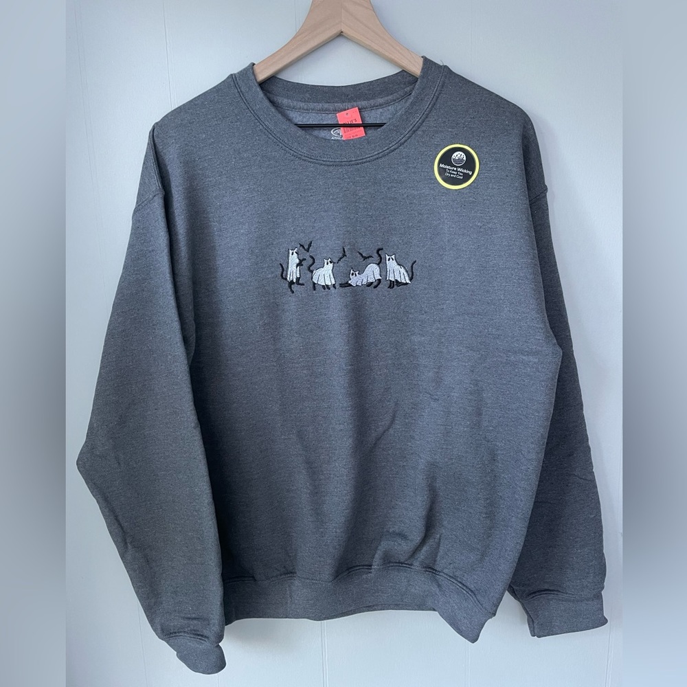 Spooky ghost cat embroidered sweatshirt